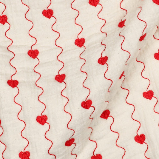 MATELASSE IMPRIME DOUBLE GAZE Cœurs Rouges