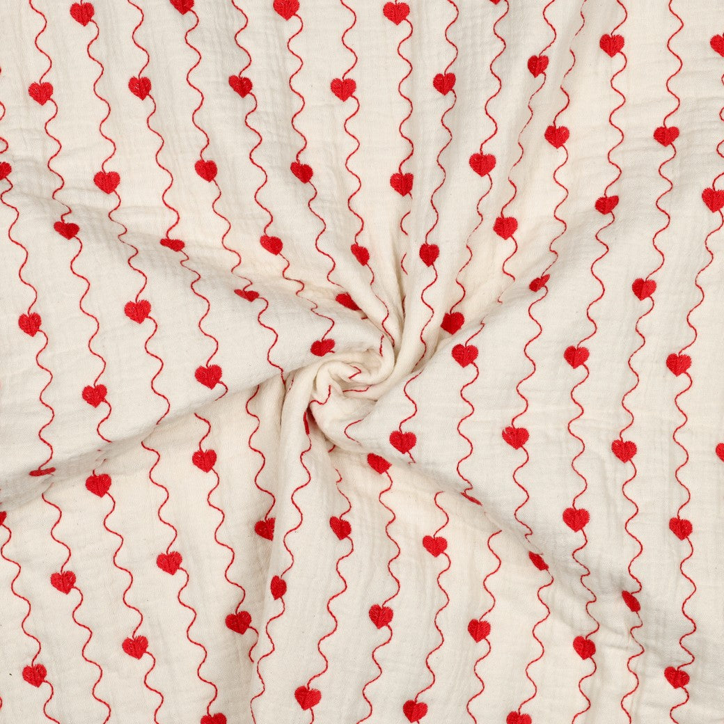 MATELASSE IMPRIME DOUBLE GAZE Cœurs Rouges