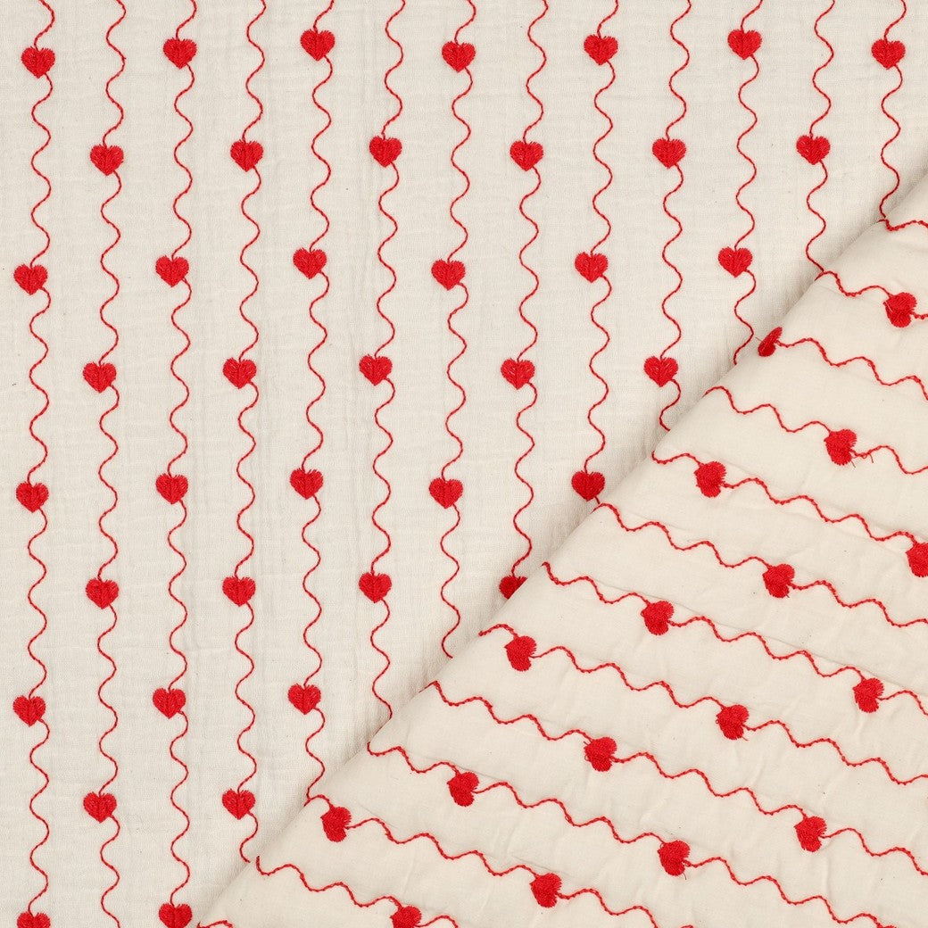 MATELASSE IMPRIME DOUBLE GAZE Cœurs Rouges