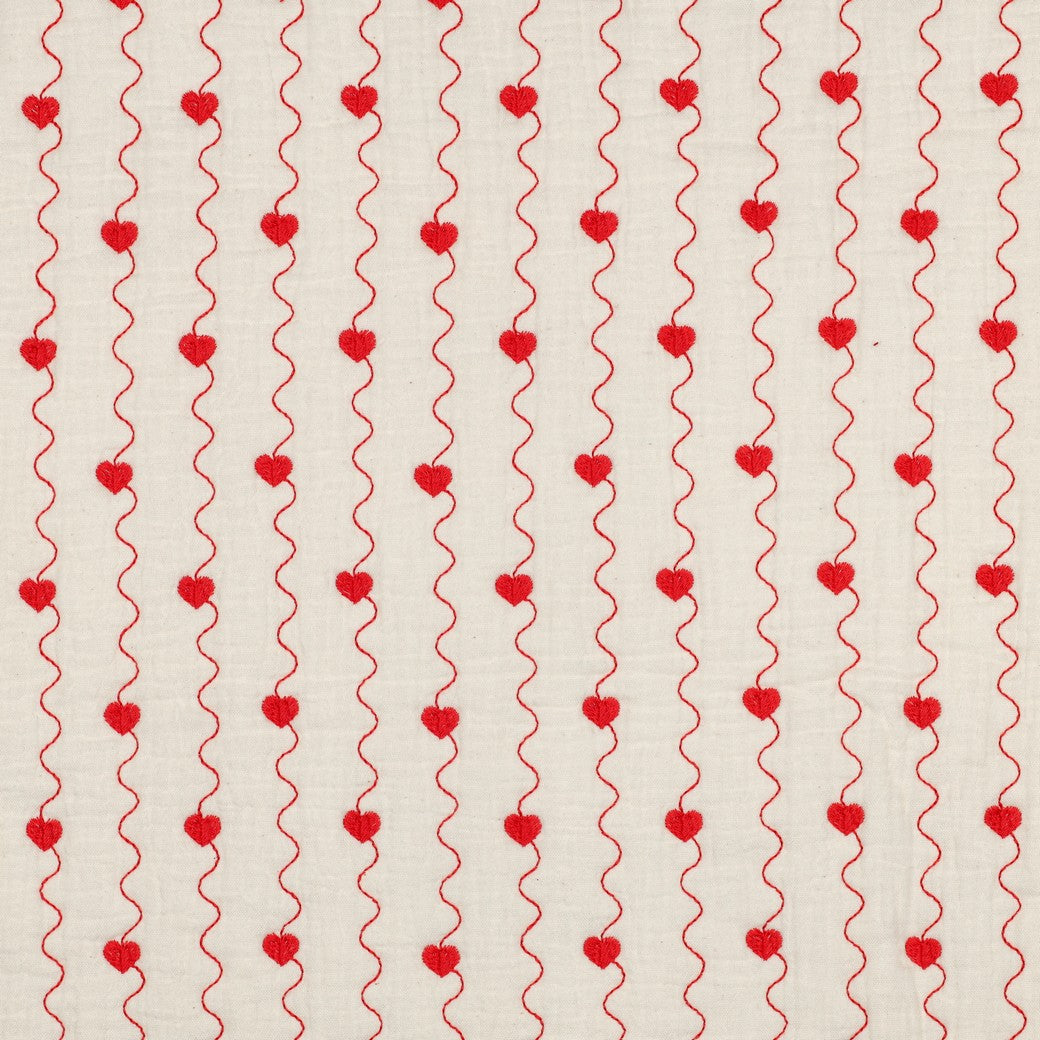 MATELASSE IMPRIME DOUBLE GAZE Cœurs Rouges