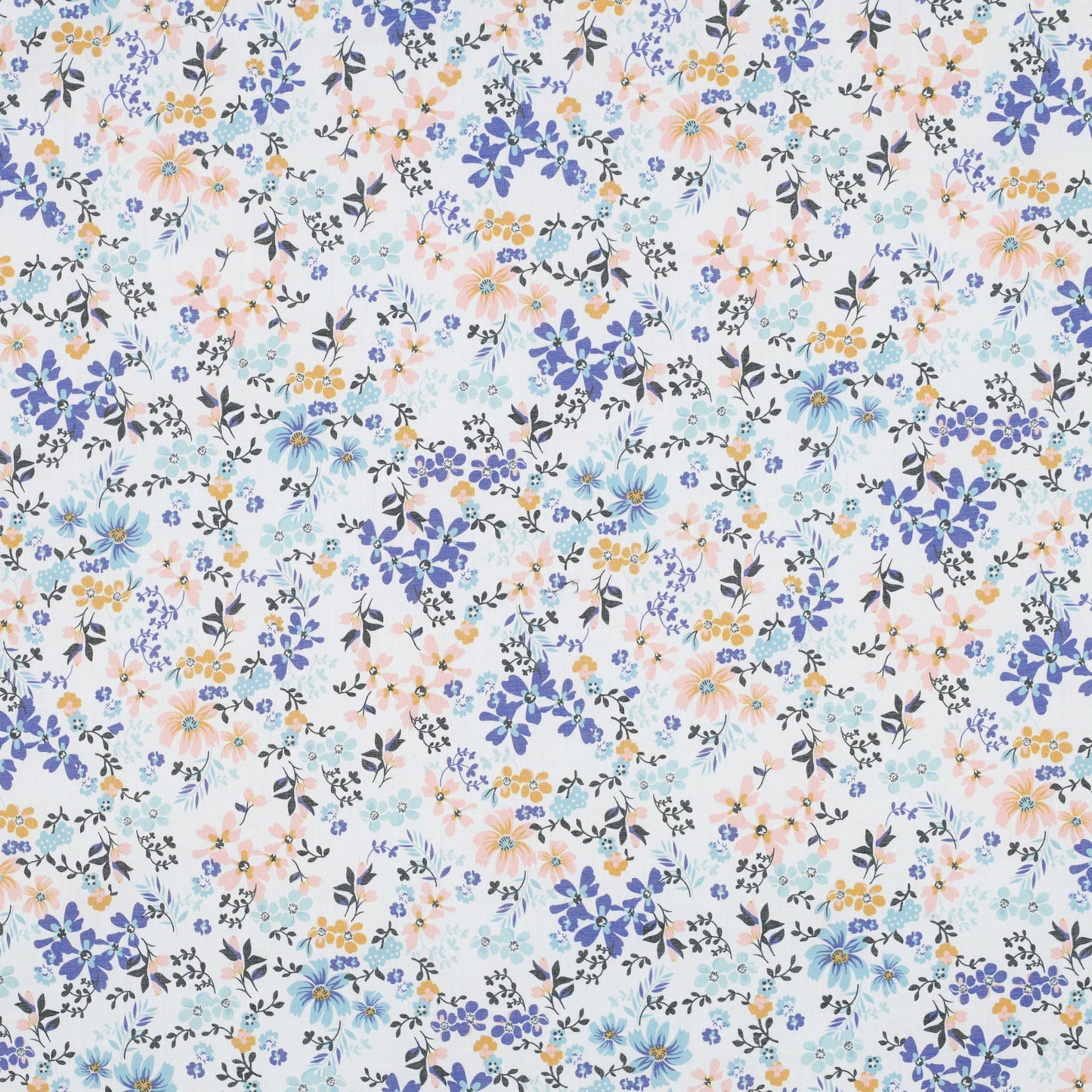 VOILE DE COTON IMPRIME Petites Fleurs Bleues