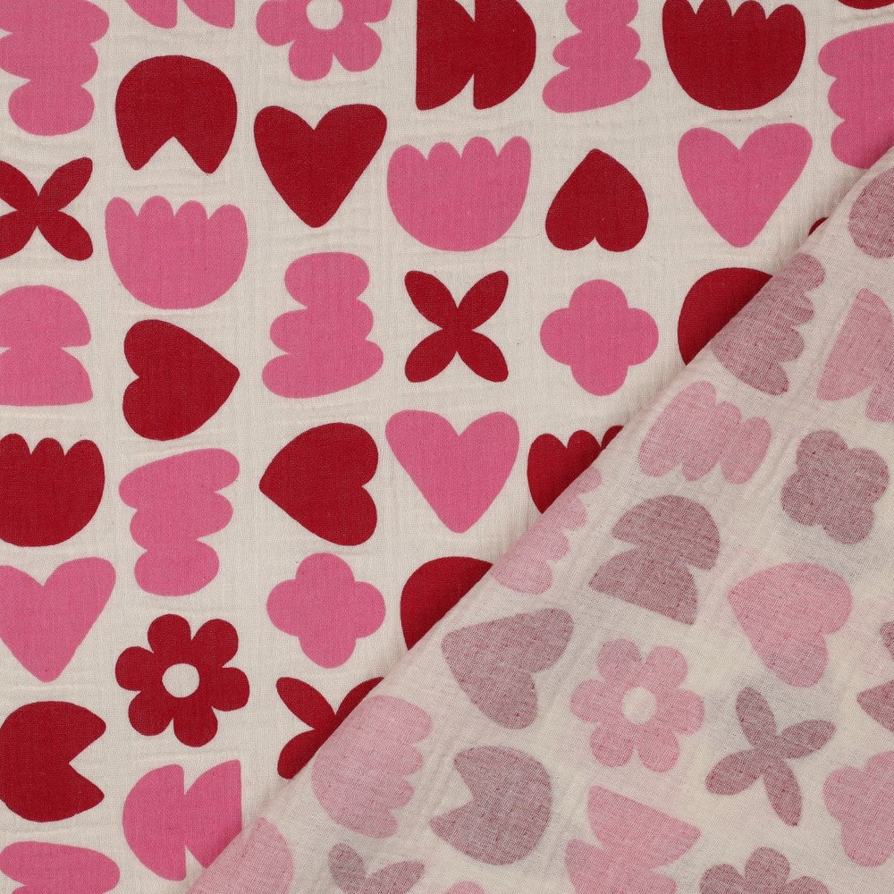 DOUBLE GAZE IMPRIMEE Formes Géométriques Rose Fuschia