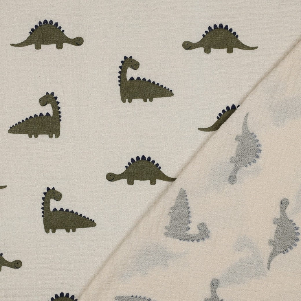 DOUBLE GAZE IMPRIMEE Dinosaure Kaki