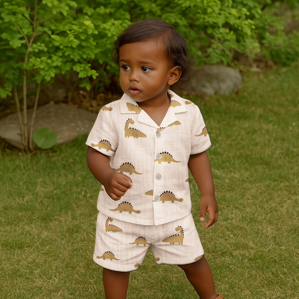 DOUBLE GAZE IMPRIMEE Dinosaure Kaki