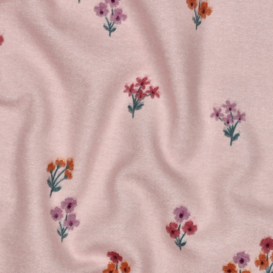 COTON GRATTE IMPRIME Petites Fleurs Fond Rose