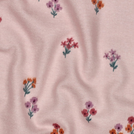 COTON GRATTE IMPRIME Petites Fleurs Fond Rose