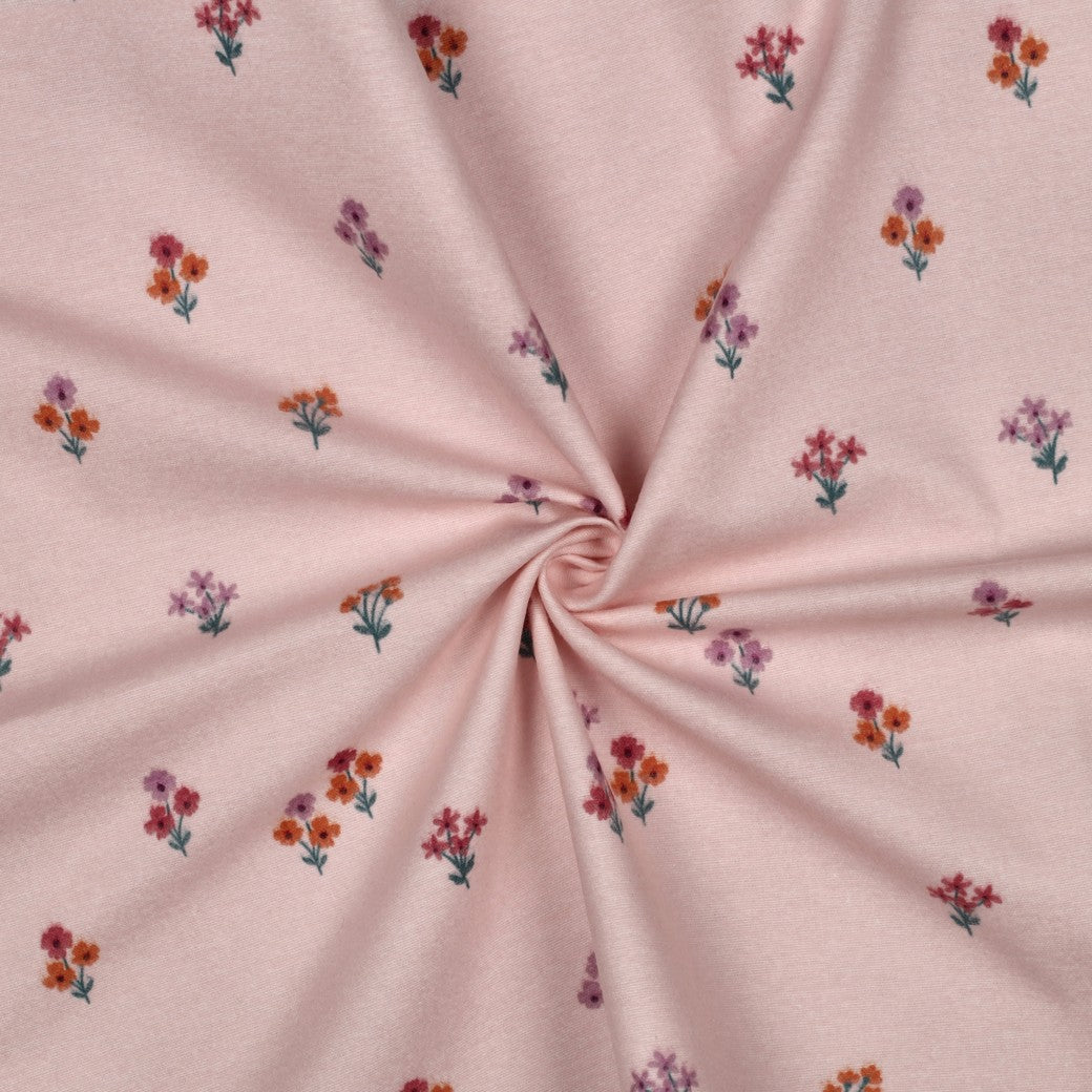 COTON GRATTE IMPRIME Petites Fleurs Fond Rose