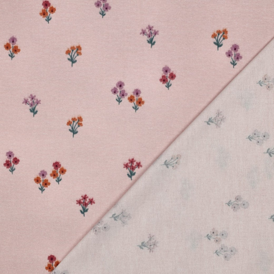 COTON GRATTE IMPRIME Petites Fleurs Fond Rose