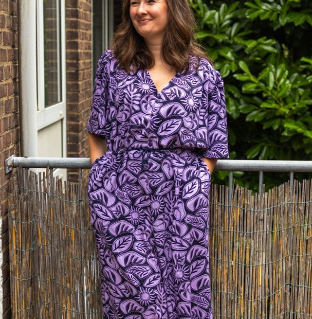 VISCOSE STRETCH IMPRIMEE Bi couleur Parme et Marine