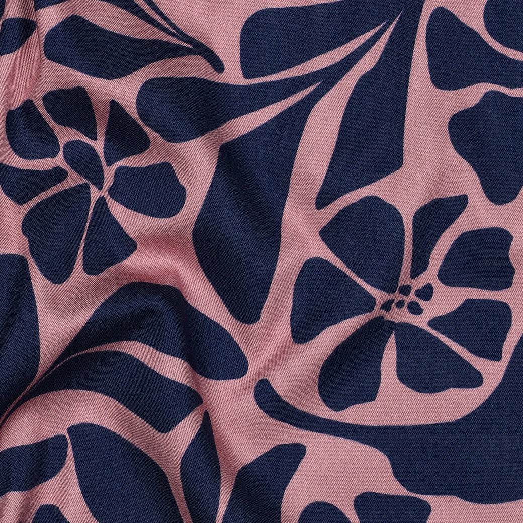 VISCOSE STRETCH IMPRIMEE Bleu et Rose
