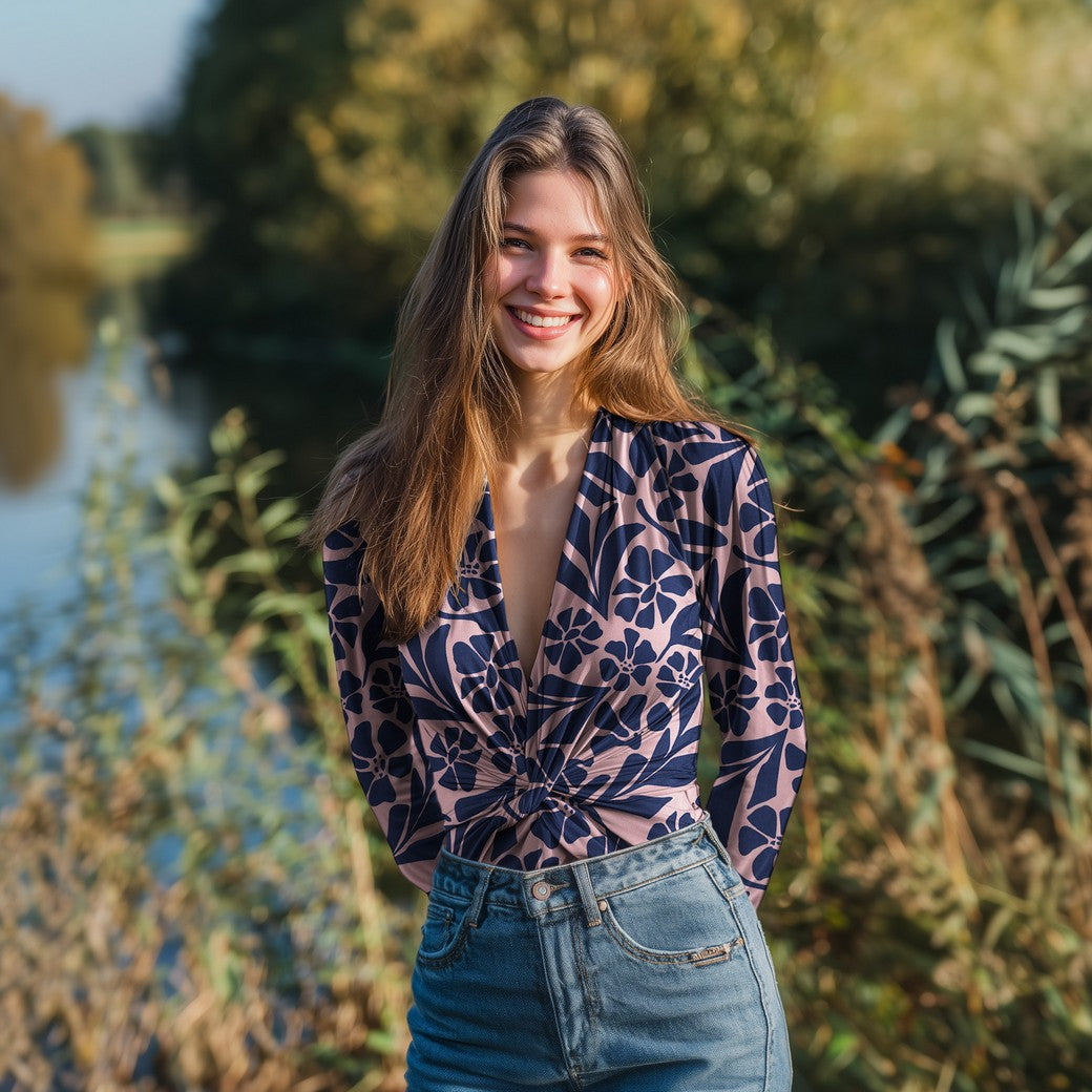 VISCOSE STRETCH IMPRIMEE Bleu et Rose