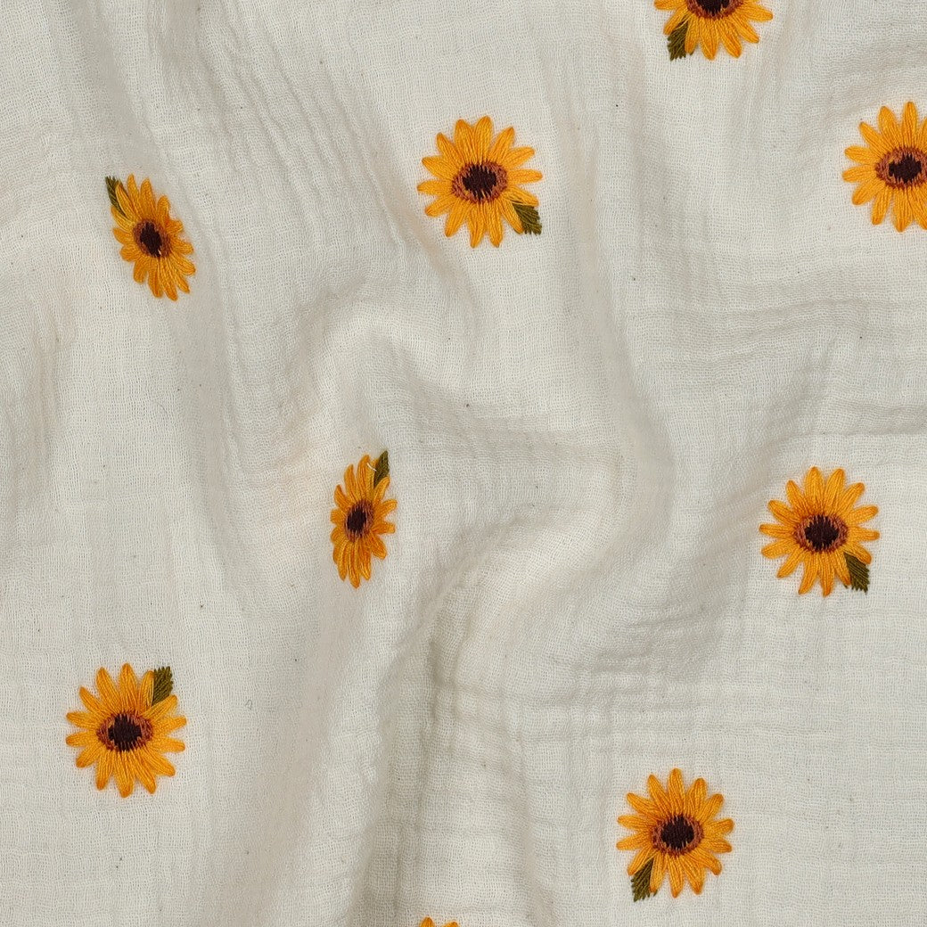 DOUBLE GAZE BRODEE Marguerites Jaunes
