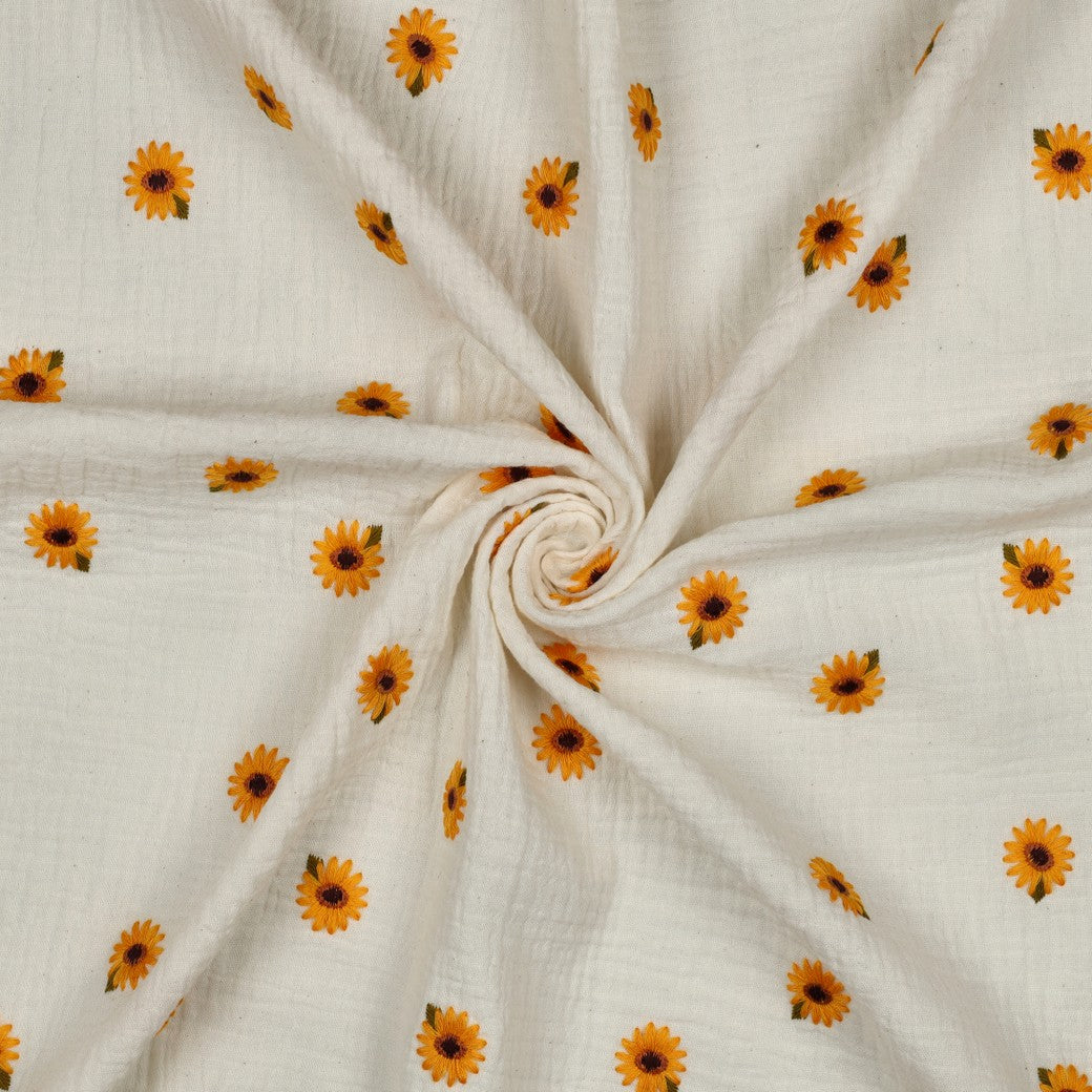 DOUBLE GAZE BRODEE Marguerites Jaunes