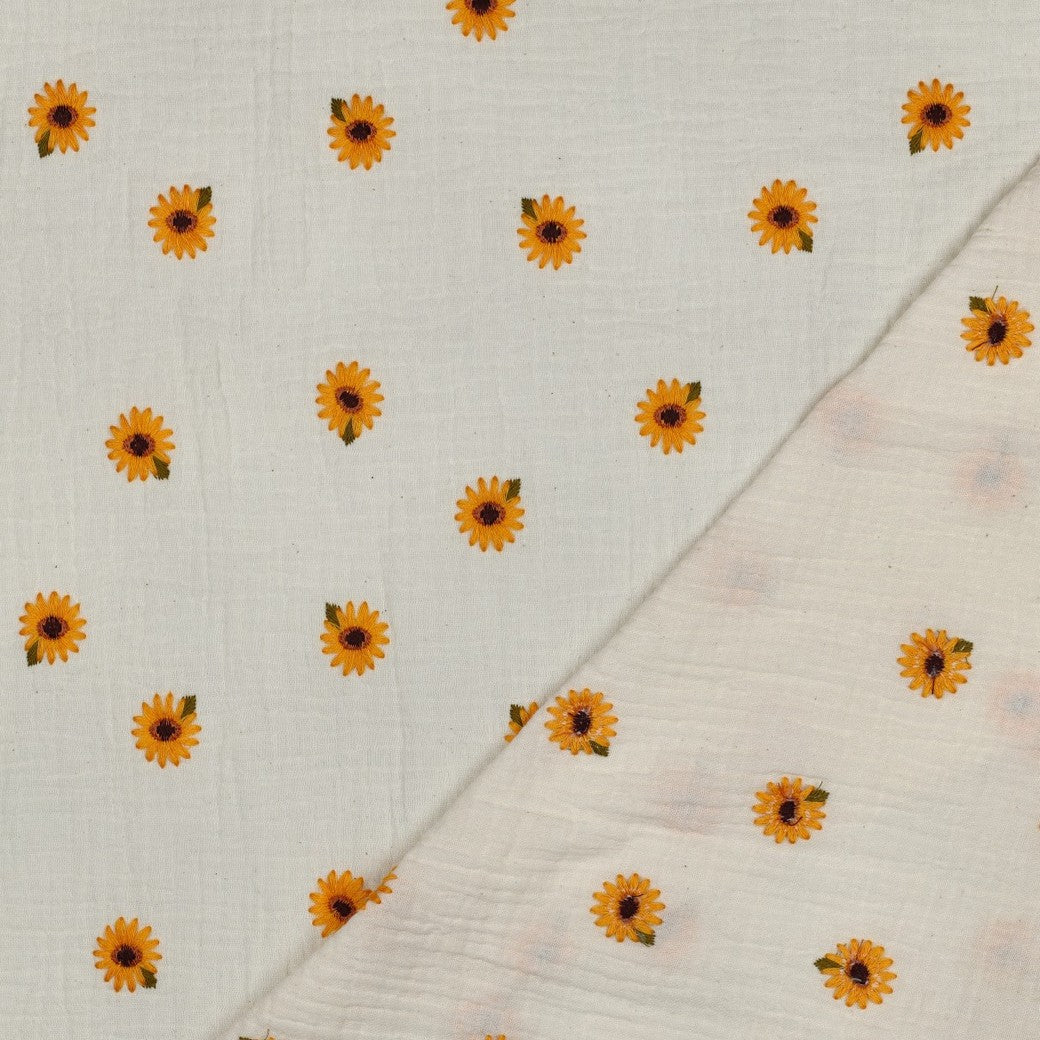 DOUBLE GAZE BRODEE Marguerites Jaunes