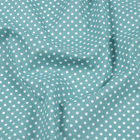 COTON IMPRIME Pois Blanc fond Bleu clair