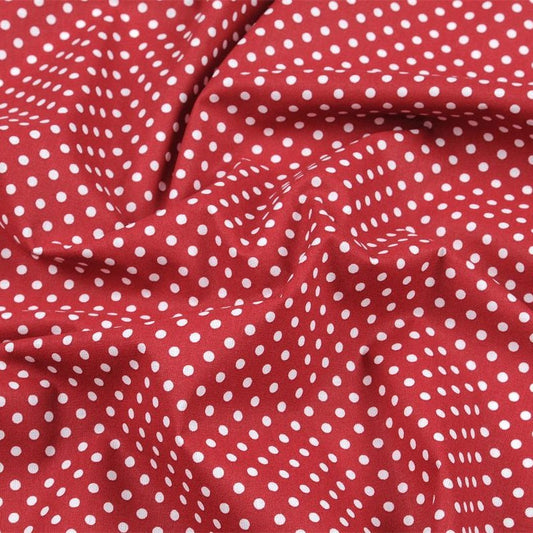 COTON IMPRIME Pois Blanc fond Rouge