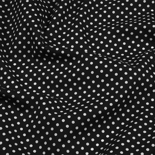 COTON IMPRIME Pois Blanc fond Noir