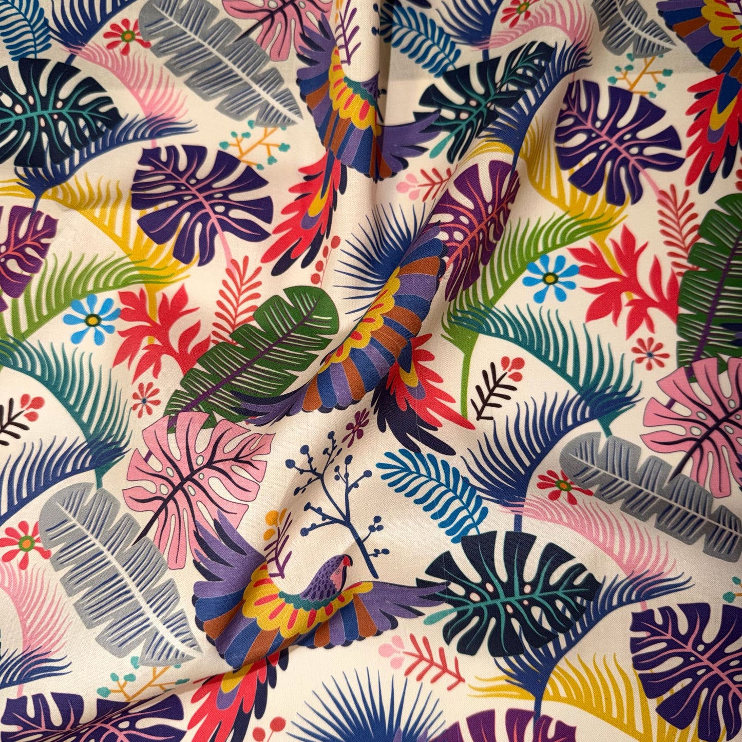 COTON MOTIF Multi couleurs avec Perroquets