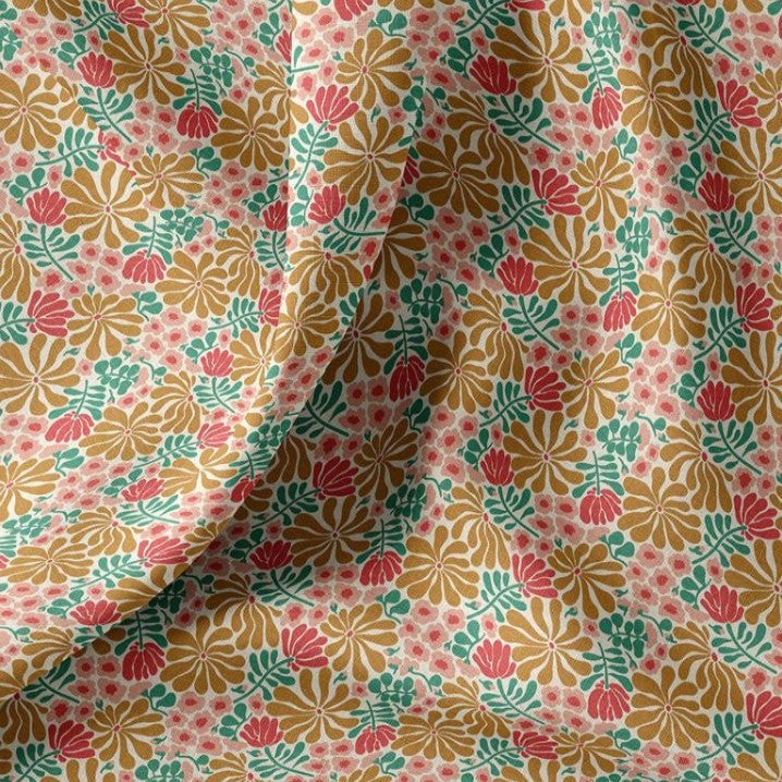 COTON IMPRIME GRAPHIQUE Vert et Rose