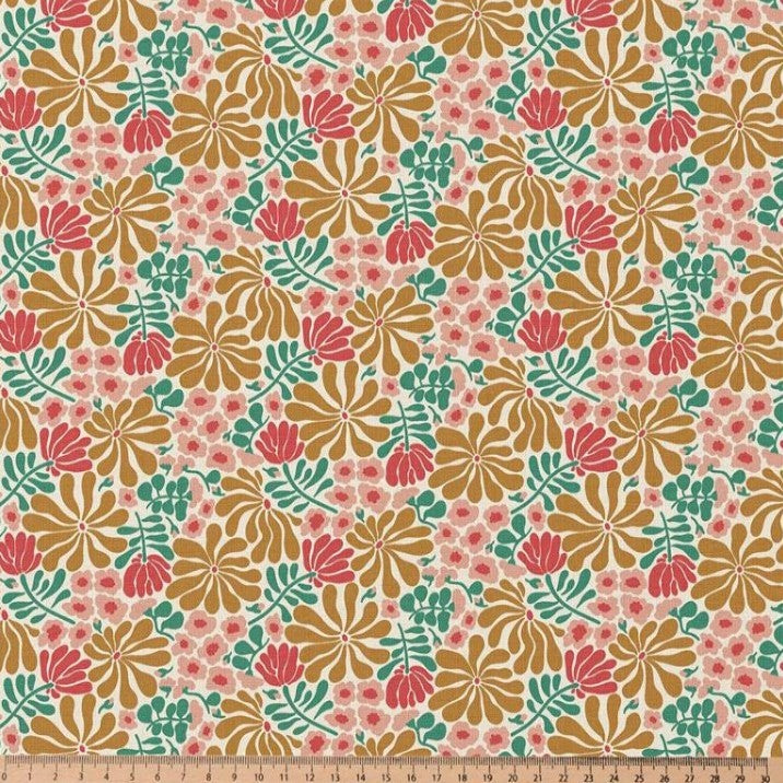 COTON IMPRIME GRAPHIQUE Vert et Rose