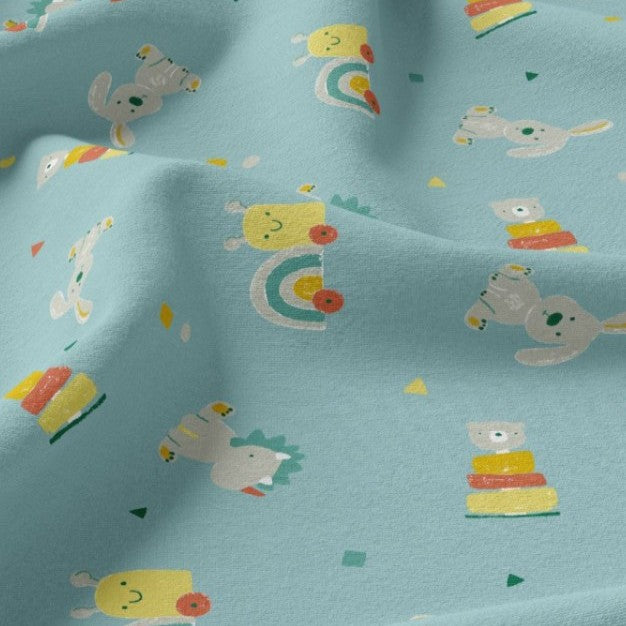 COTON IMPRIME Jeu d'enfant fond bleu ciel