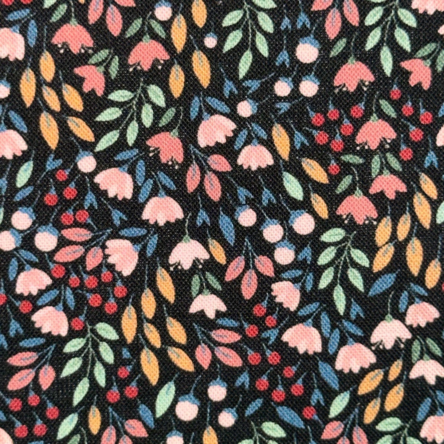 COTON IMPRIME Fleuris fond Noir