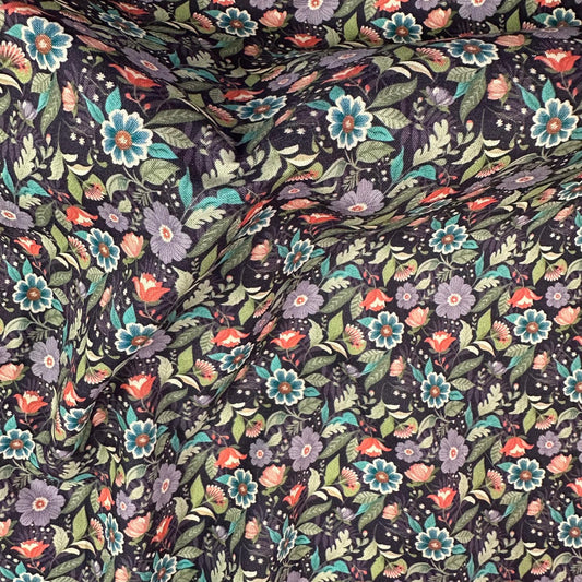 COTON IMPRIME Fleuris fond Violet