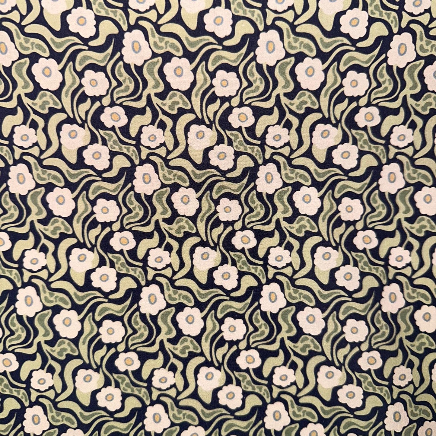 COTON IMPRIME Fleurs Vintages Marine et Vert