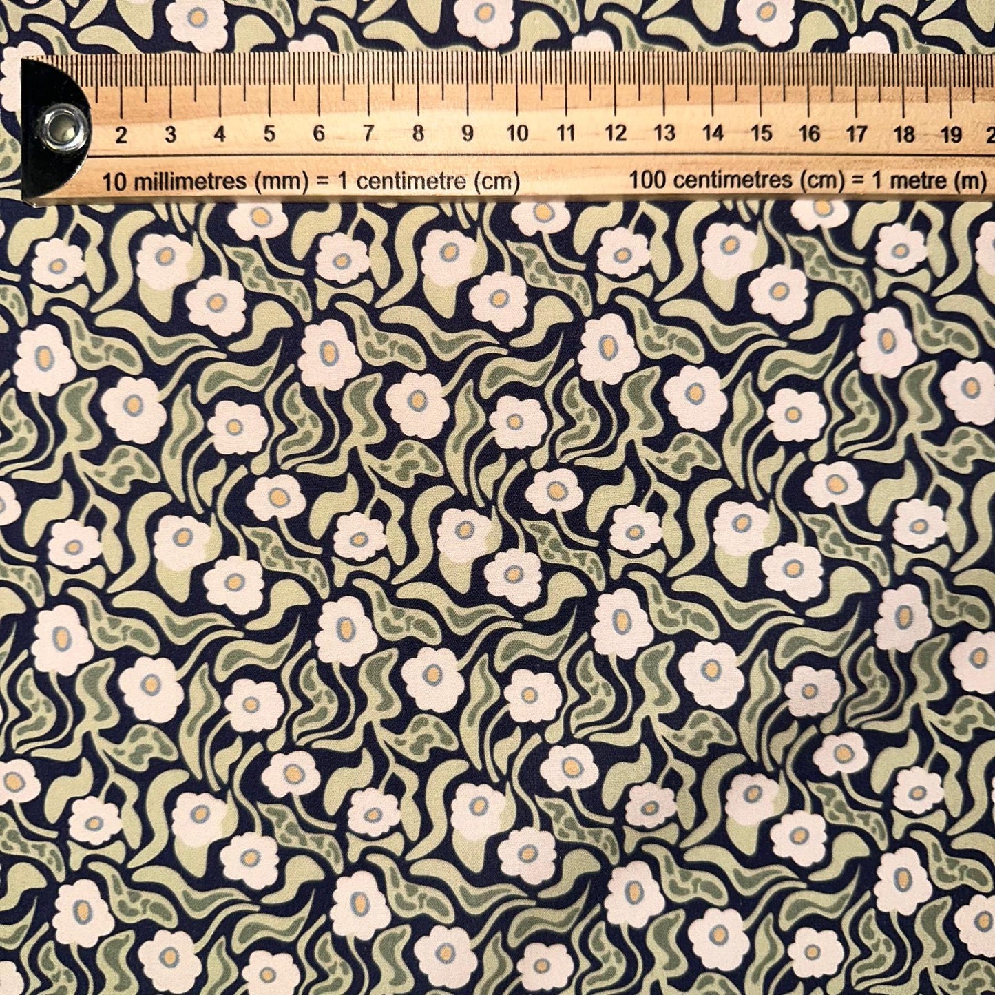 COTON IMPRIME Fleurs Vintages Marine et Vert