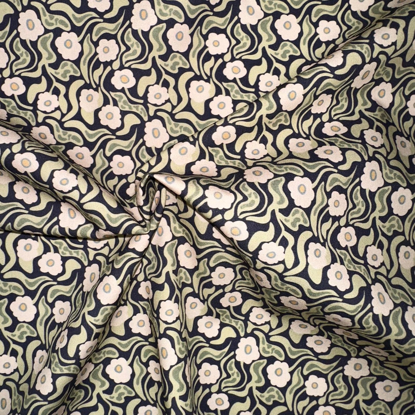 COTON IMPRIME Fleurs Vintages Marine et Vert