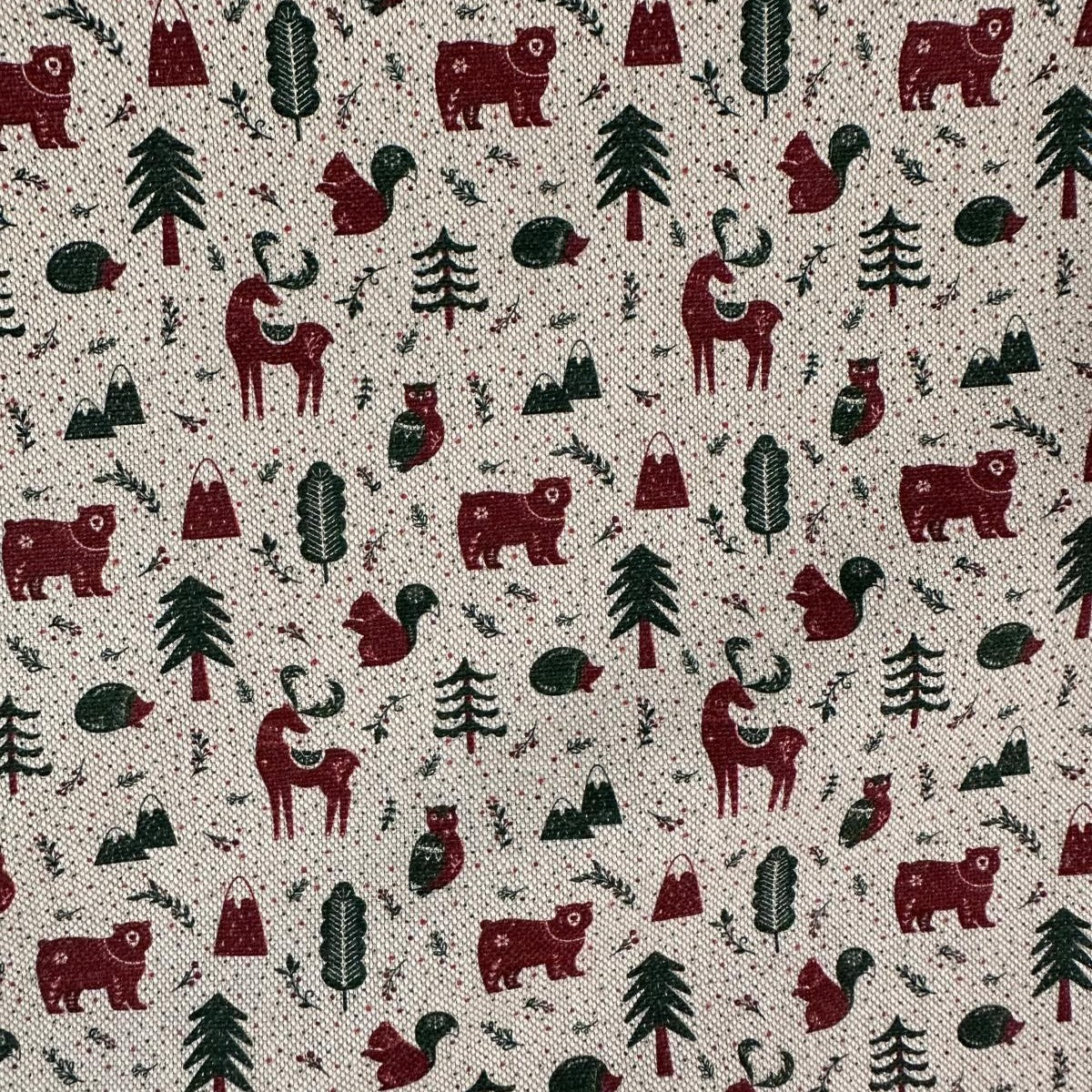 TOILE COTON FOND LIN Foret et Cerfs de Noel