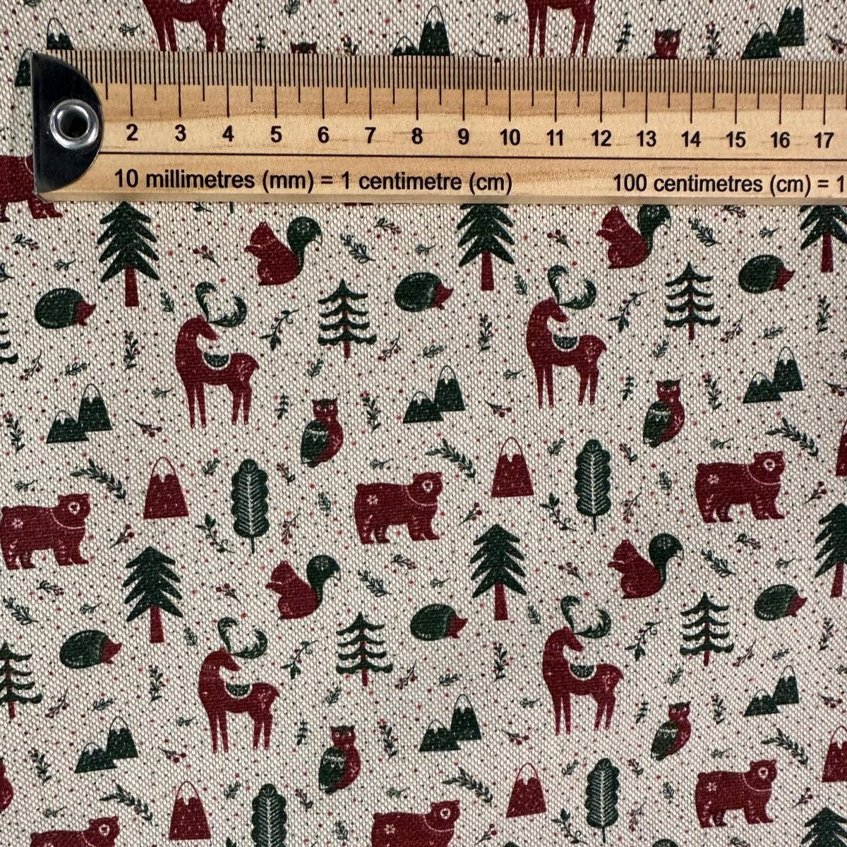 TOILE COTON FOND LIN Foret et Cerfs de Noel