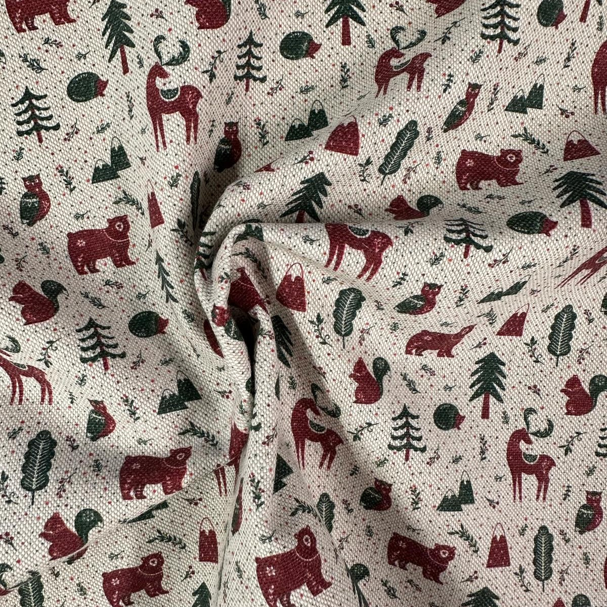 TOILE COTON FOND LIN Foret et Cerfs de Noel