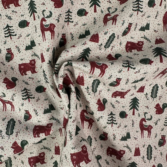 TOILE COTON FOND LIN Foret et Cerfs de Noel