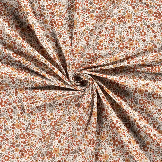 JERSEY DE COTON IMPRIME Petites Fleurs Marron