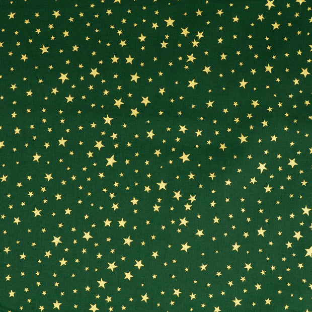 COTON IMPRIME Etoiles de Noël dorées Fond vert