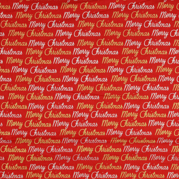 COTON IMPRIME Message Noel Merry Christmas fond Rouge