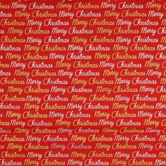 COTON IMPRIME Message Noel Merry Christmas fond Rouge