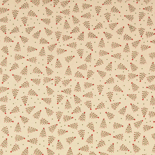 COTON IMPRIME Sapins de Noël fond Beige
