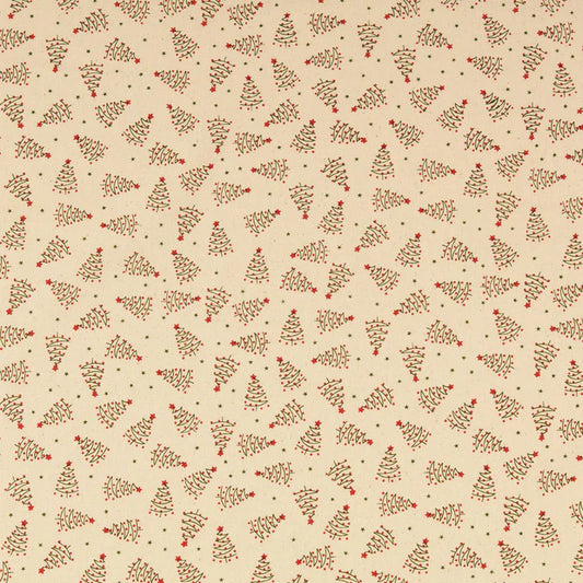 COTON IMPRIME Sapins de Noël fond Beige