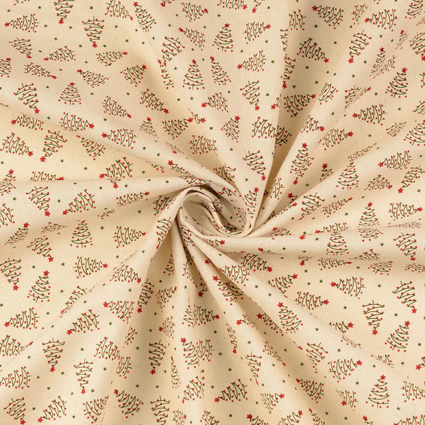 COTON IMPRIME Sapins de Noël fond Beige