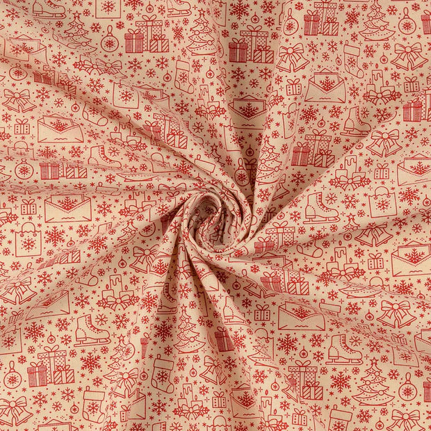 COTON IMPRIME Noel Bi couleur Cadeaux Rouge