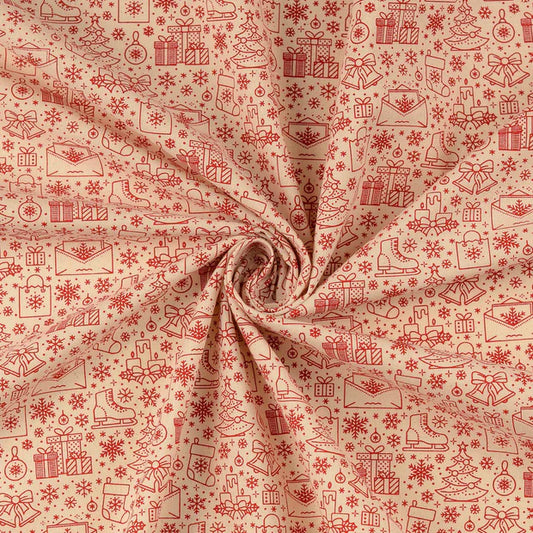 COTON IMPRIME Noel Bi couleur Cadeaux Rouge