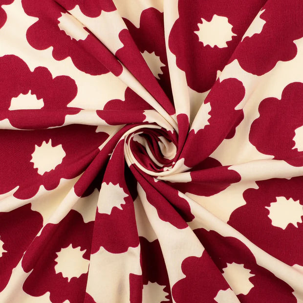 VISCOSE IMPRIMEE Grandes Fleurs Bordeaux