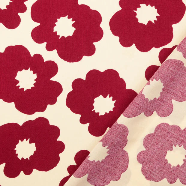 VISCOSE IMPRIMEE Grandes Fleurs Bordeaux