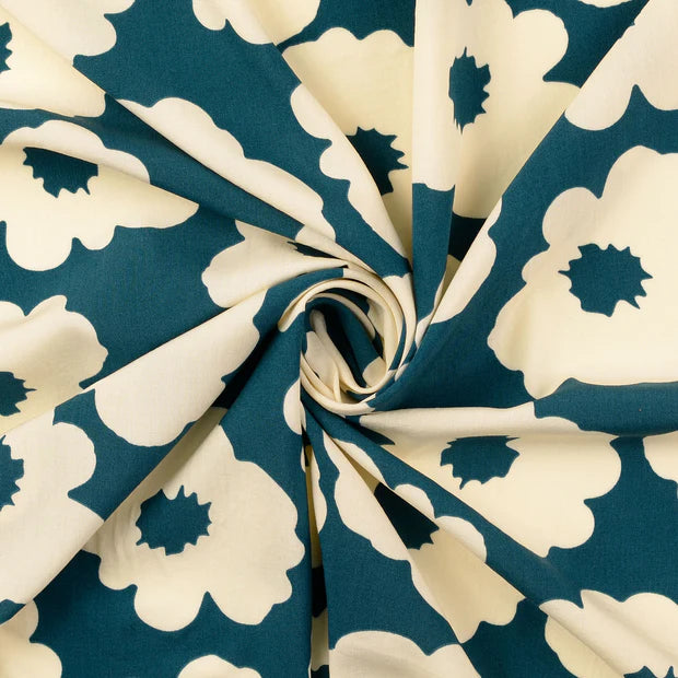 VISCOSE IMPRIMEE Grandes Fleurs Canard