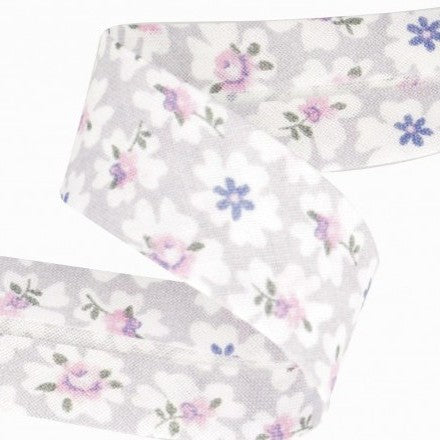 BIAIS IMPRIME Fleurs fond Gris-20 cm