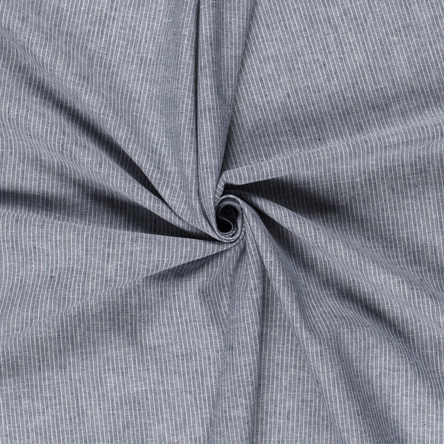 LIN COTON Chambray Petites rayures fond Bleu foncé