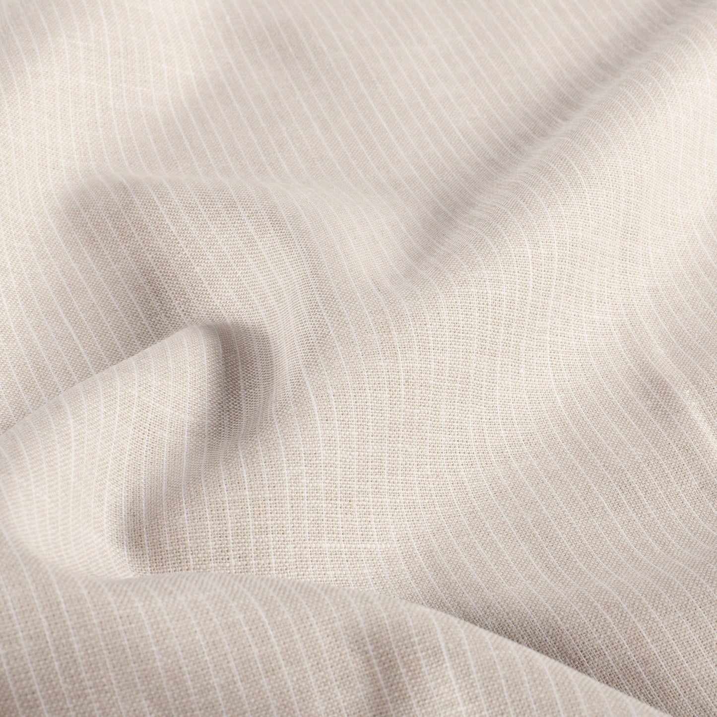 LIN COTON Chambray Petites rayures fond Beige