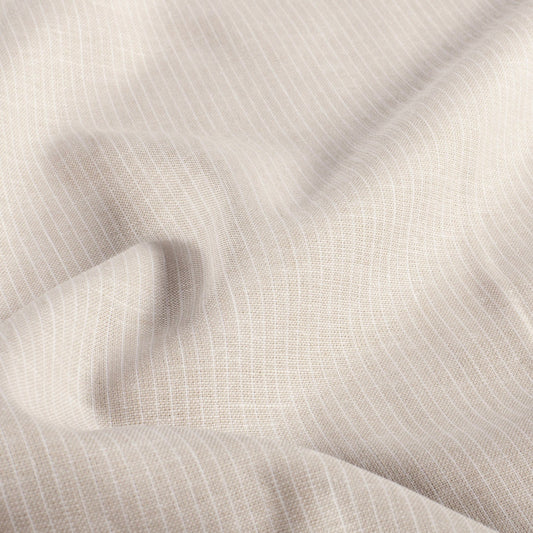 LIN COTON Chambray Petites rayures fond Beige
